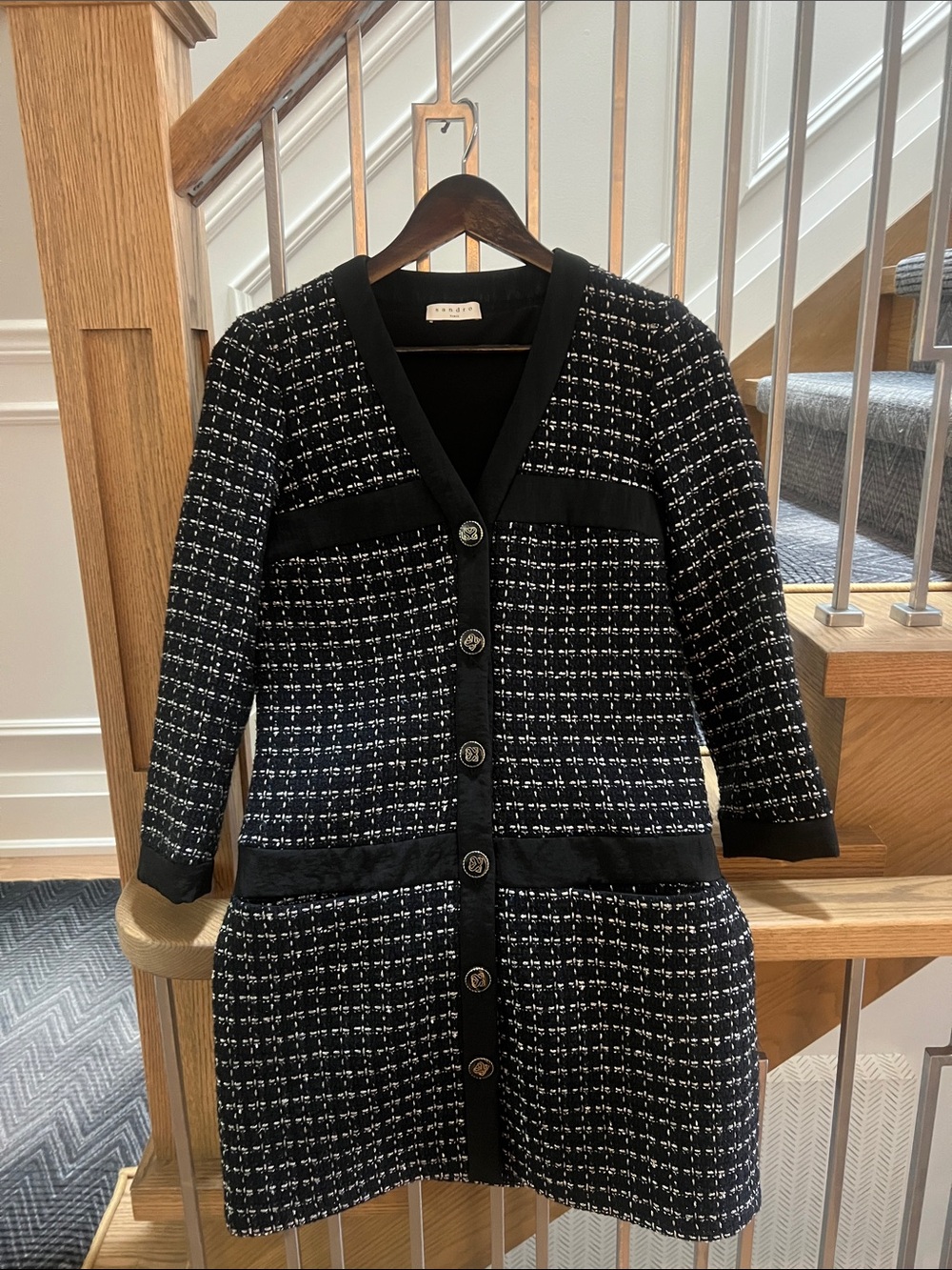Sandro Black & White Tweed Button-Front Blazer Dress